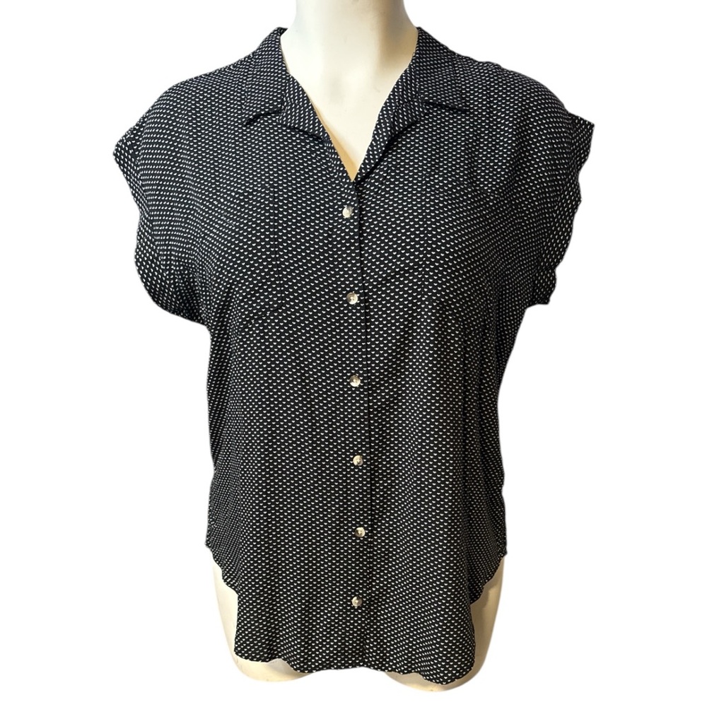 JACHS Girlfriend Black Heart Print Rayon Blouse XXL NWT